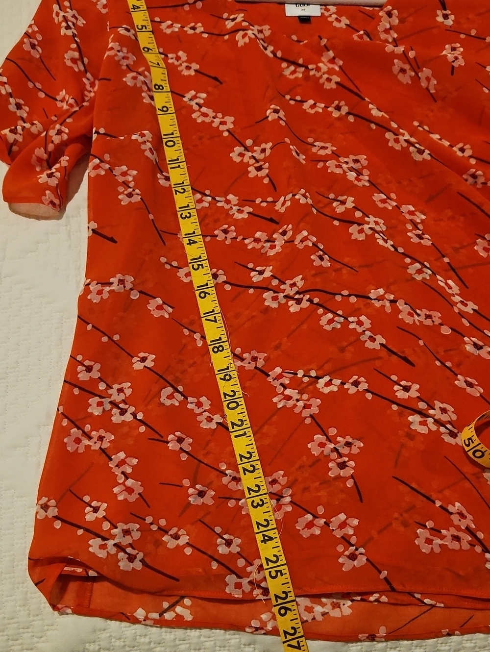 CAbi Orange-Red Floral V-Neck Short Sleeve Blouse - Picture 5 of 5